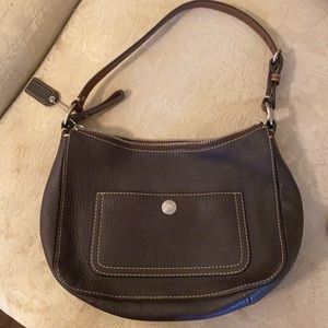 Coach brown leather bag with purple interior